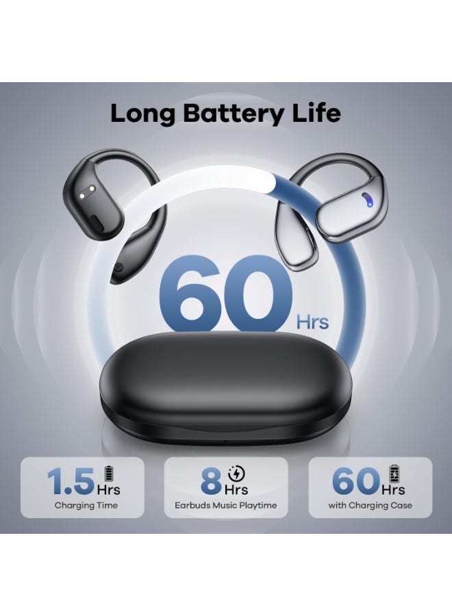 Bukela Open Ear Headphones Wireless Bluetooth 5.49, 60 hrs Play 8D Sound Earphone Sport Earbuds with LED Display Over-Ear Buds with Ear Hooks Built-in Mic Headset for Sport Running Workout Driving (Black) - Image 5
